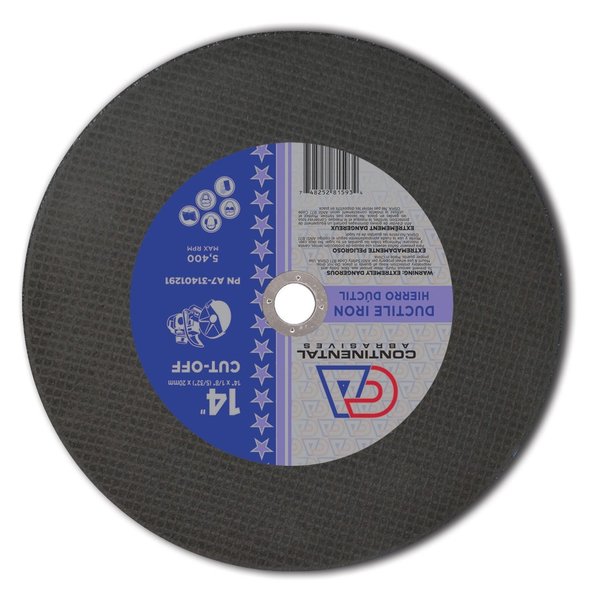 Continental Abrasives 14" x 1/8" (5/32) x 20mm Triple Reinforced Ductile High Speed Gas or Electric Abrasive Saw Blade A7-31401291
